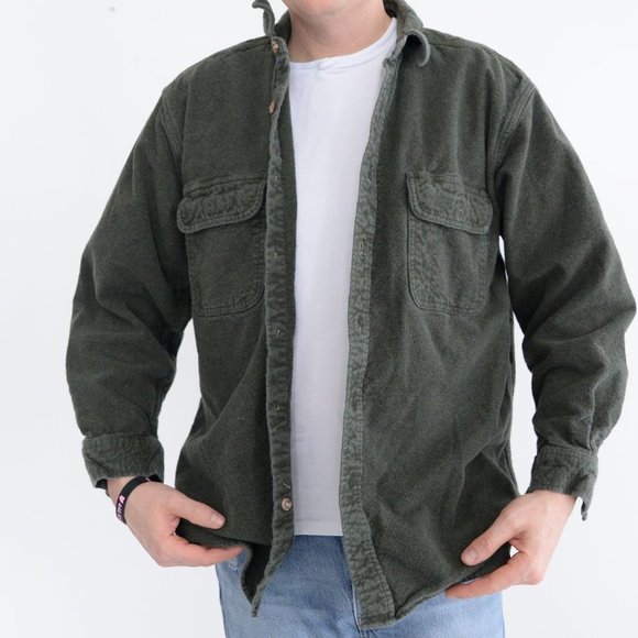 Field & Stream Hunter Green 100% Cotton Button Down Shacket Jacket  Shirt ~Large - Picture 3 of 12